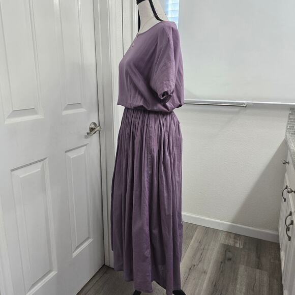 Urban Research DOORS Purple Cotton Midi Dress M Gathered Waist Japan Minimalist - Picture 5 of 13
